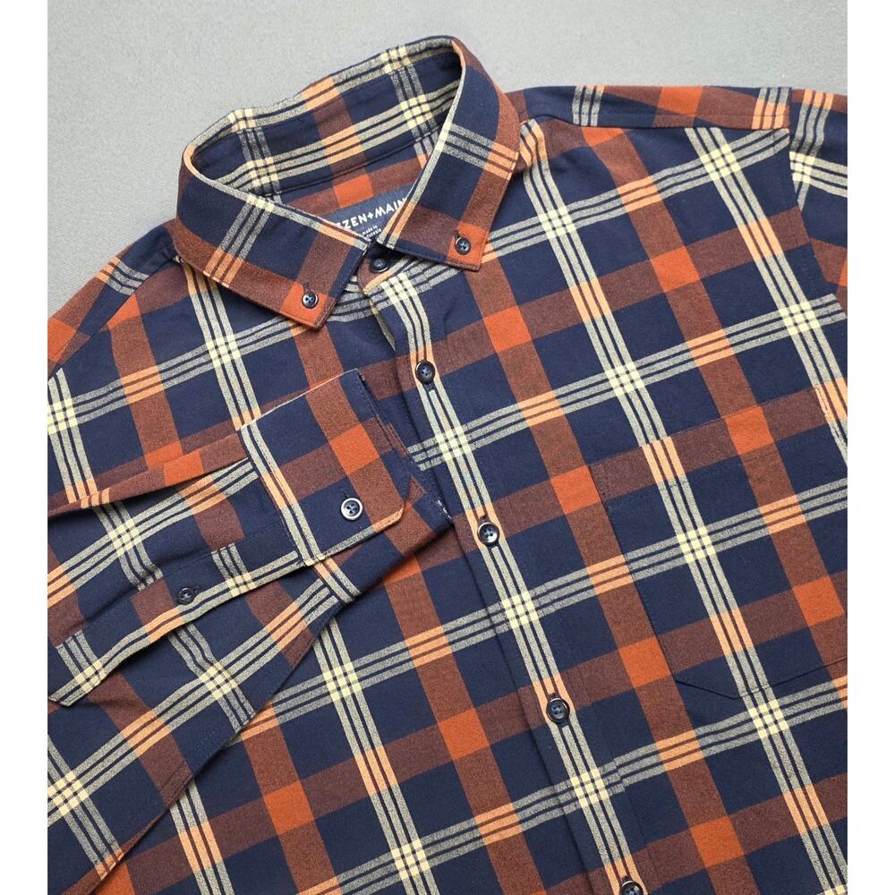 Mizzen+Main City Flannel Button Shirt Plaid Men Medium Trim Performance Business